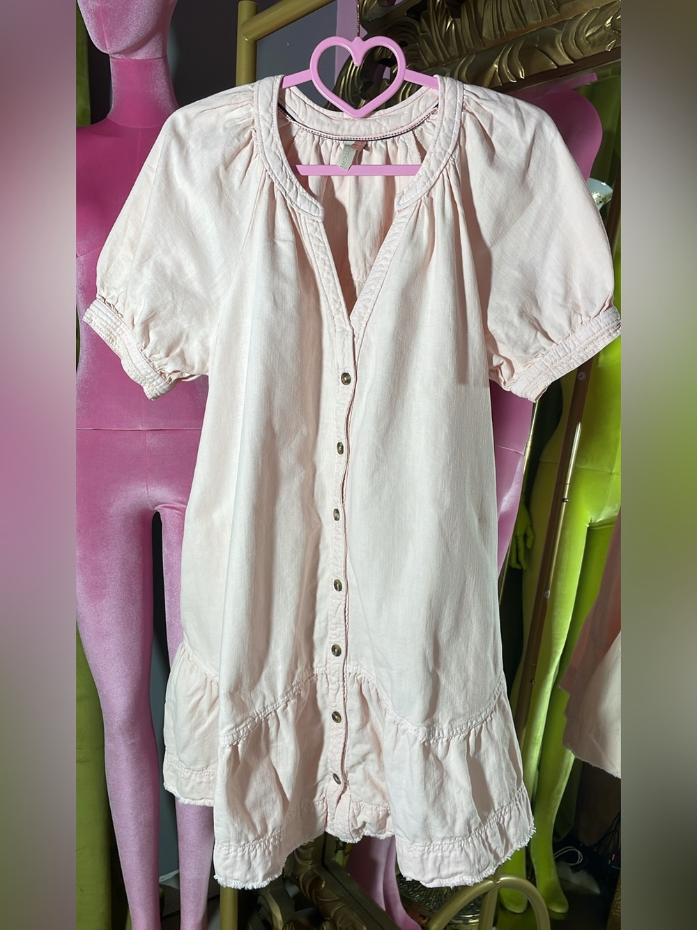 Pilcro Light Pink Button-Front Puff Sleeve Top